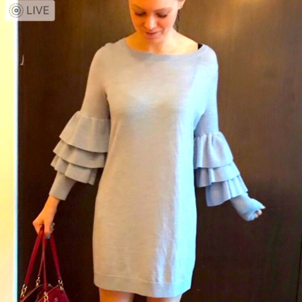 Club Monaco Tier Sleeve Heather Blue Sweater Dress